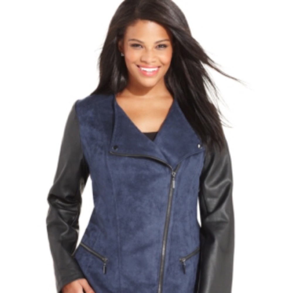 Alfani Faux Leather and Navy Jacket 0X